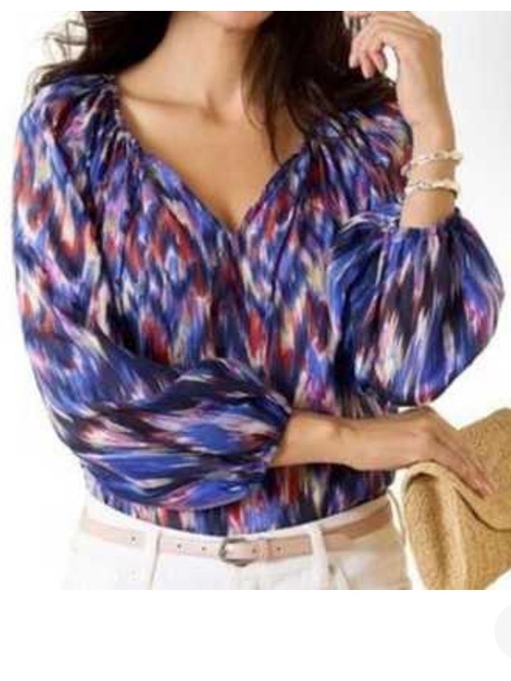 Tommy Bahama Iridescent Ikat Silk Blend Peasant Blouse